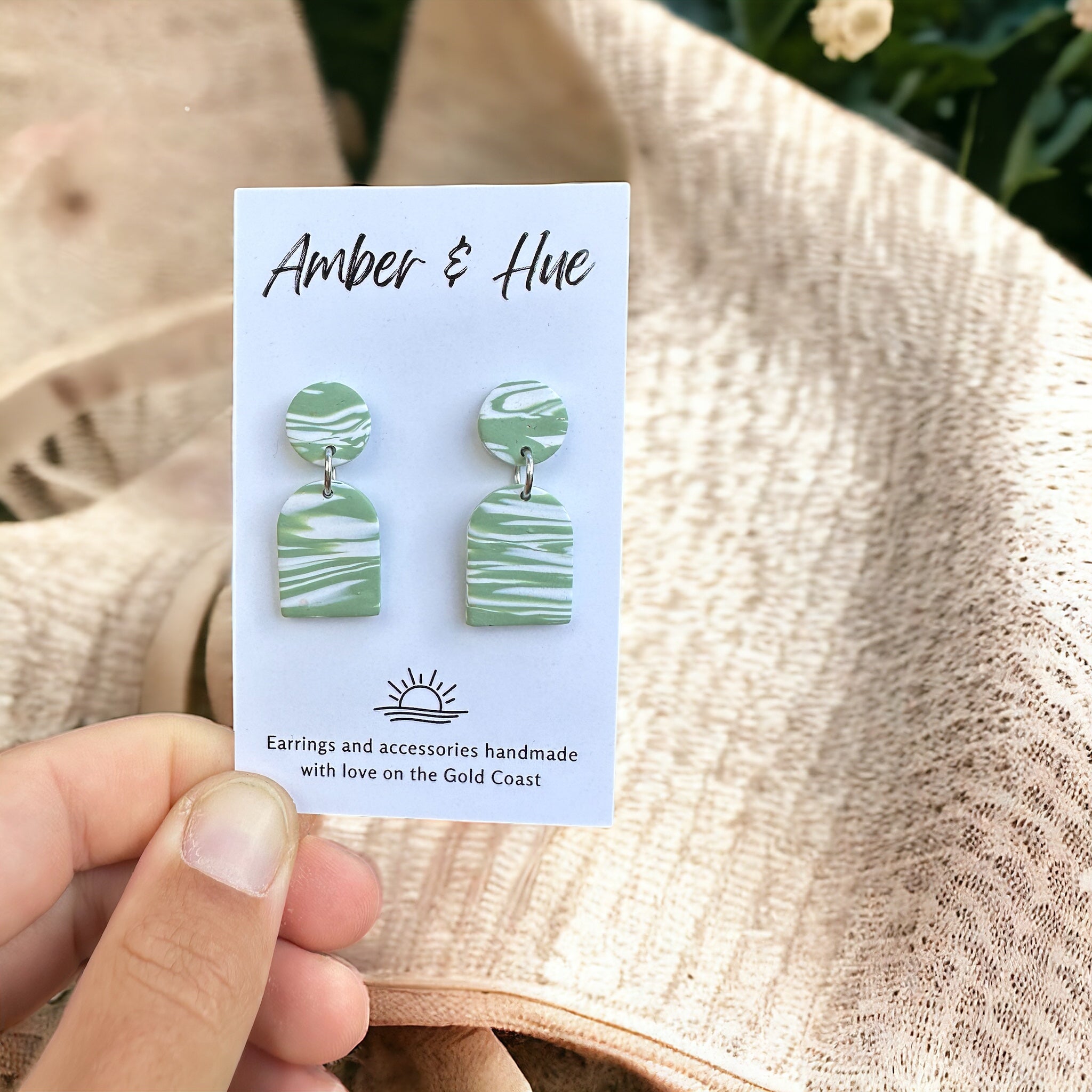 Sage Green and White Small Arch Dangles