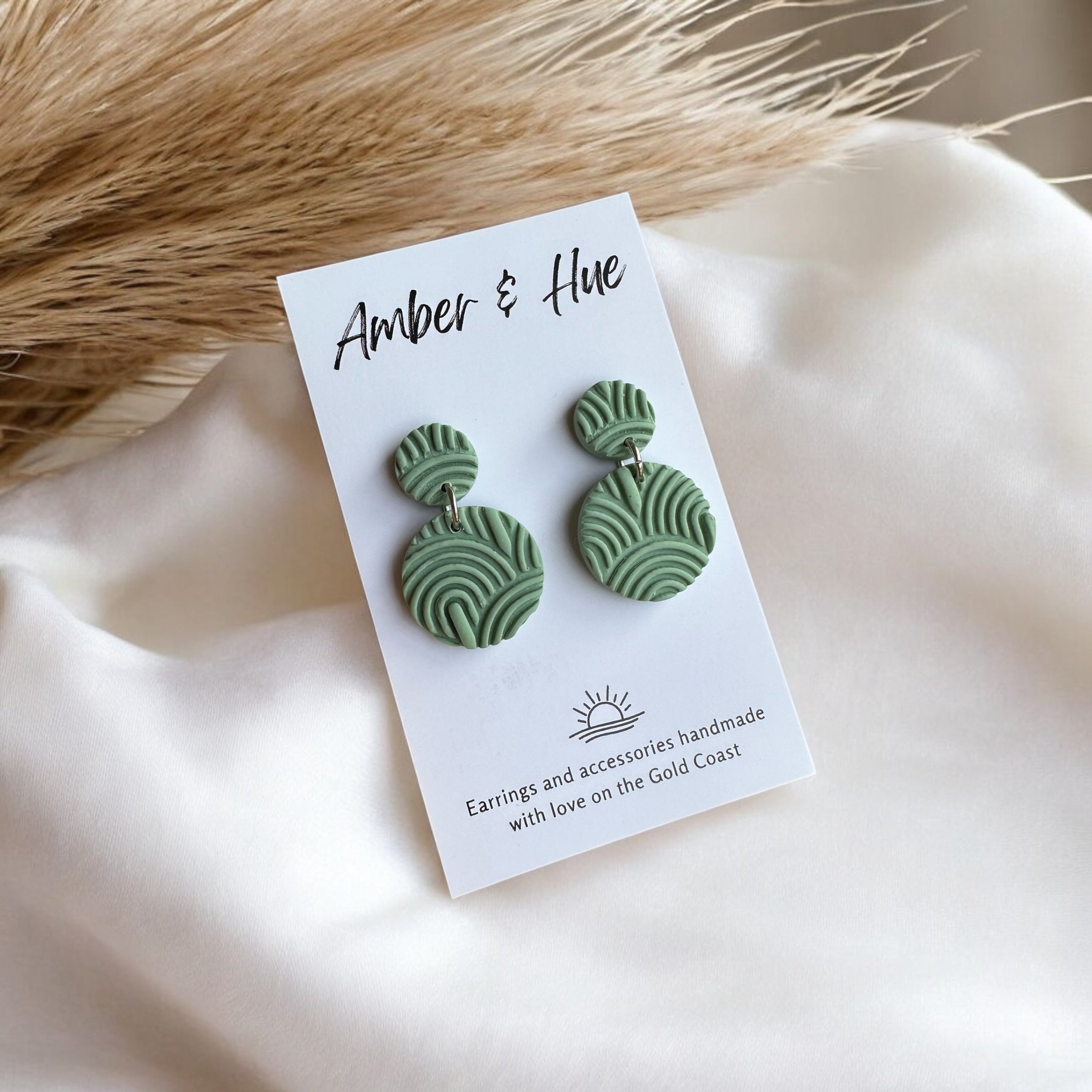 Sage Green Textured Round Dangle Earrings