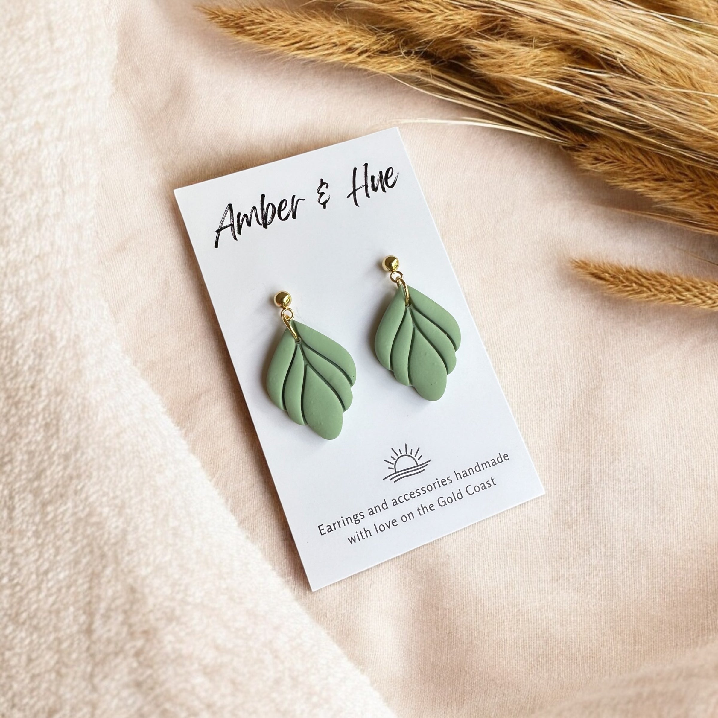 Sage Green Leaf Shaped Dangle Earrings