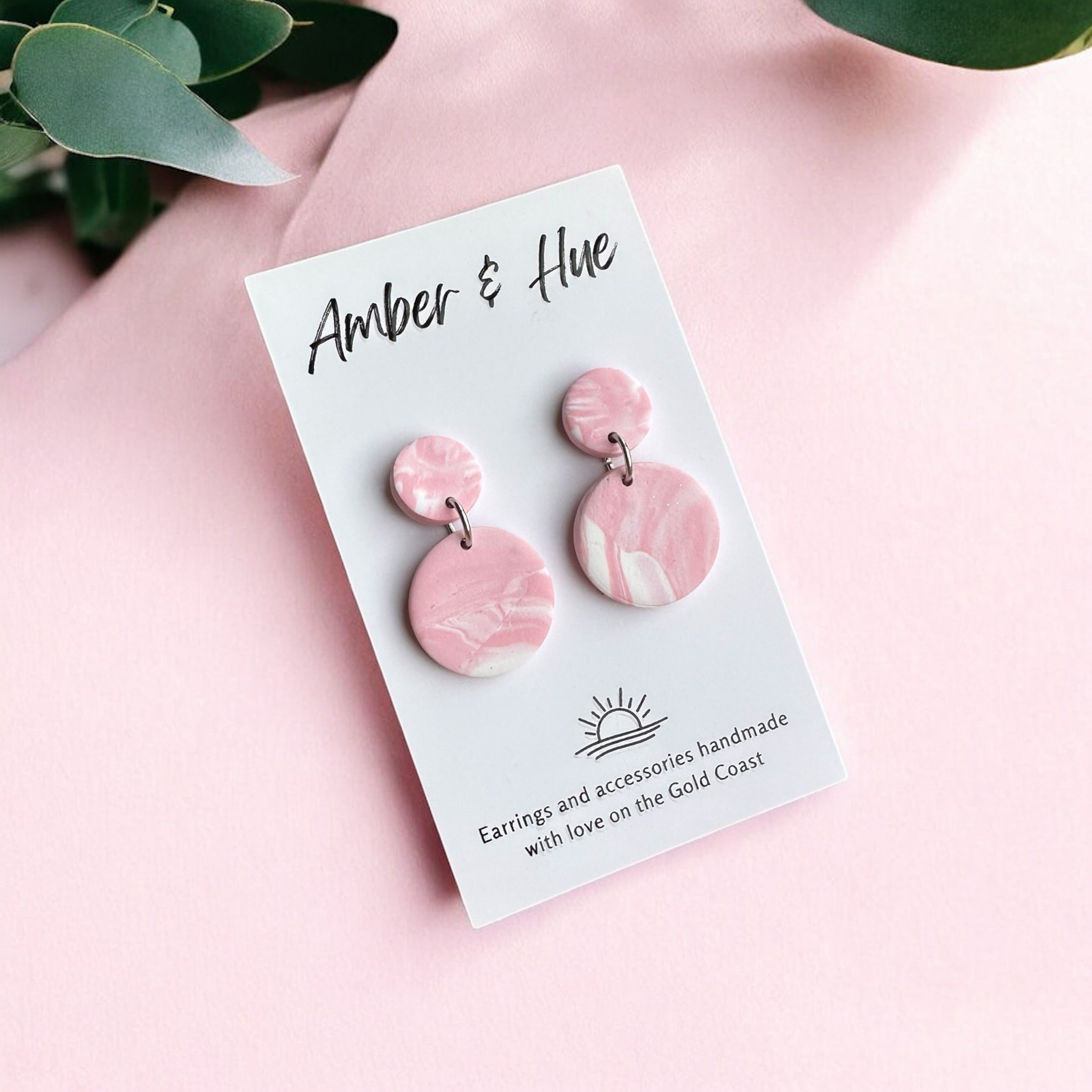 Light Pink and White Small Round Dangle Earrings