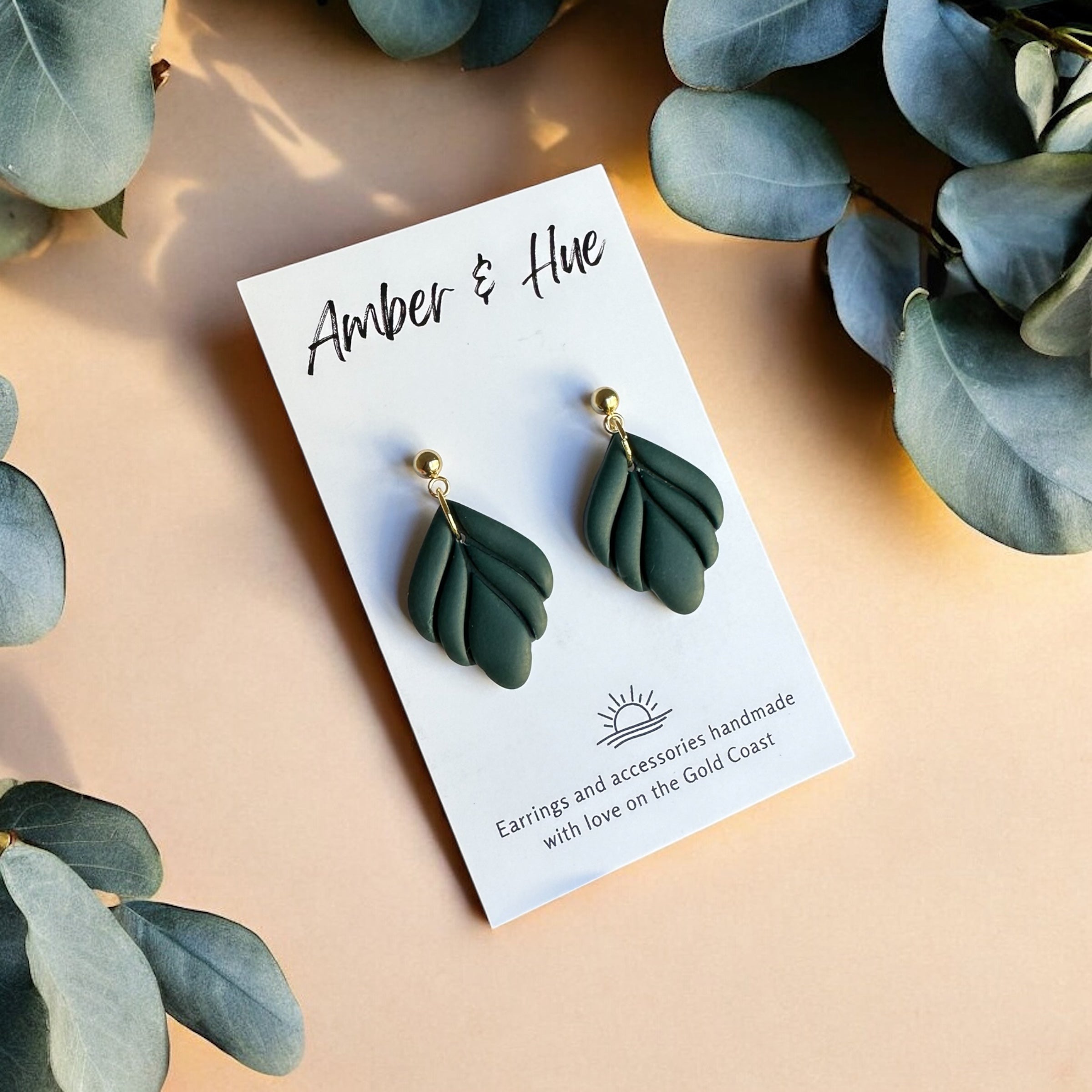 Bottle Green Leaf Dangle Earrings