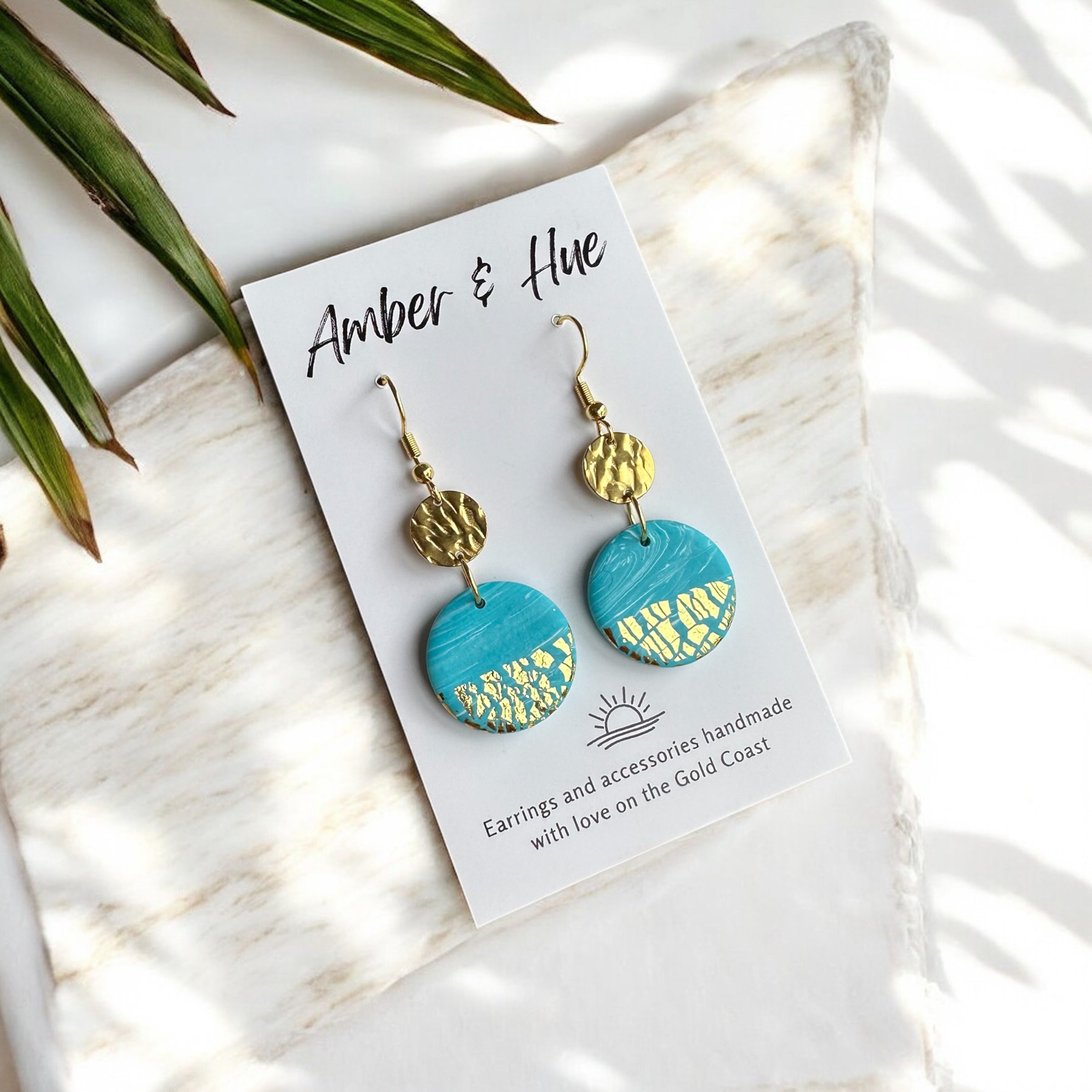 Sapphire and Gold Disk Shimmer Hook Earrings