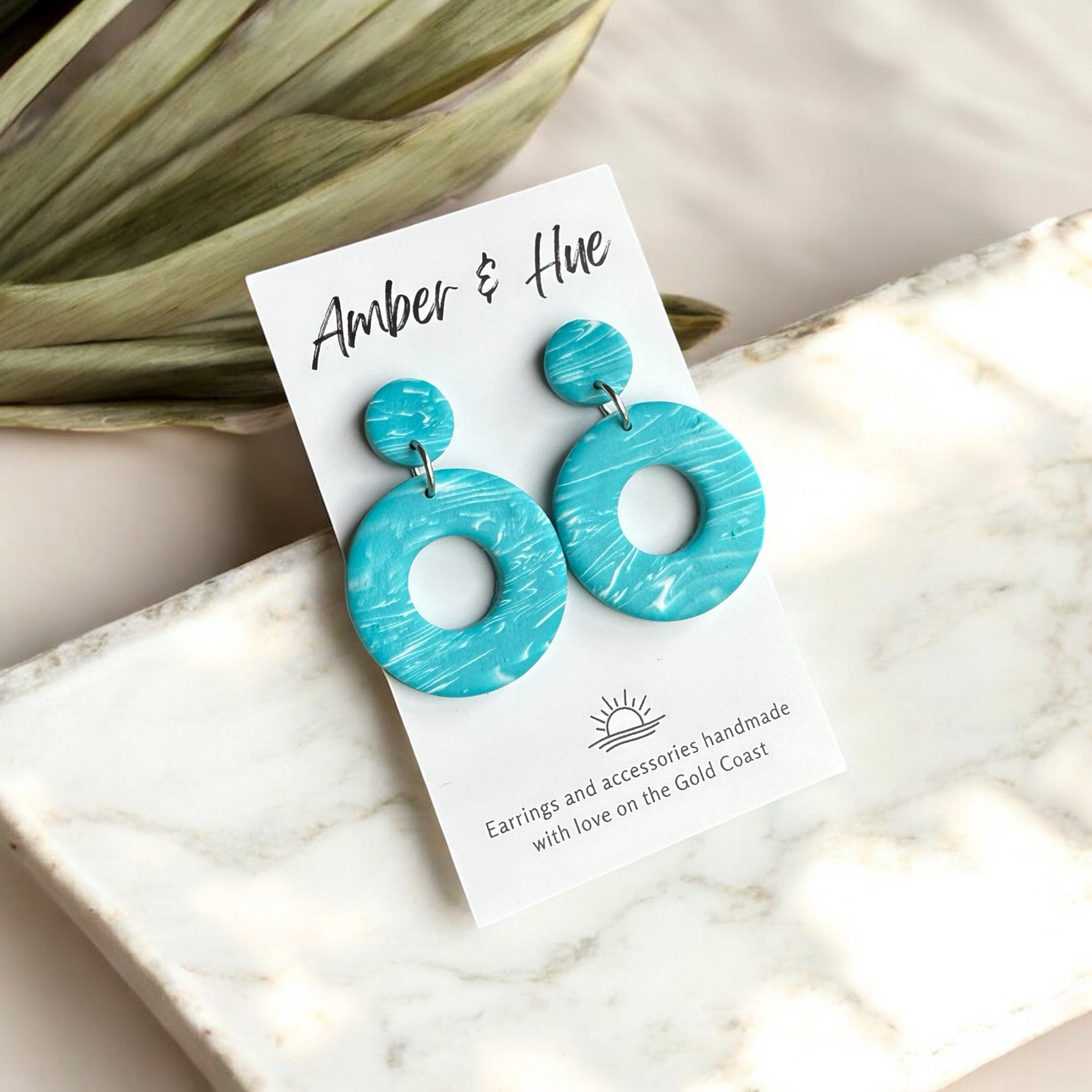 Sapphire Marbled Hoop Dangle Earrings